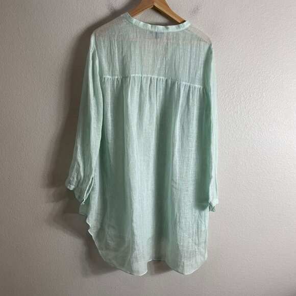 Eileen Fisher Womens Medium Mandarin Collar Tunic Top Organic Linen Aurora - Picture 14 of 15